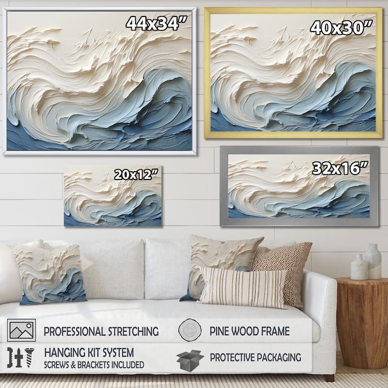 Designart "White And Blue Wave Papercut Style " Coastal Waves Framed Wall Decor