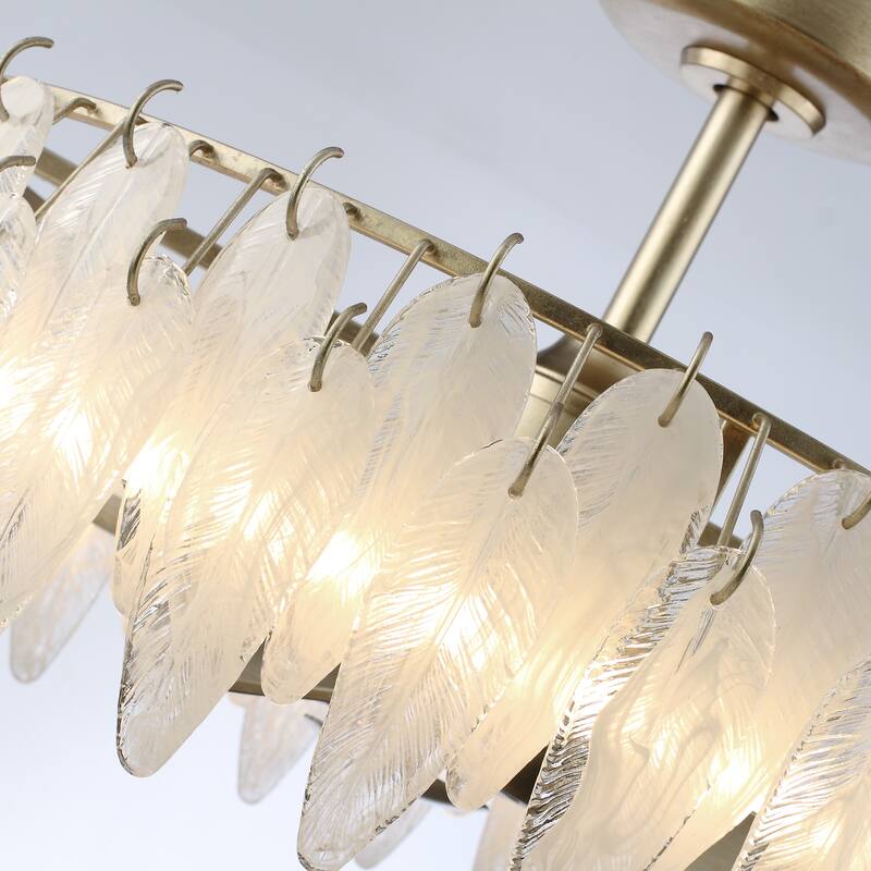 32" Rusted Silver Glass Feather 3-Blade Fandelier Caged Ceiling Fan with Light and Remote