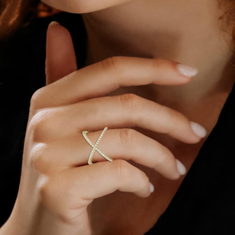 Marquee 1/2 Carat TW Diamond Criss Cross X Ring in 10K Yellow Gold (K-L Color, I2-I3 Clarity)