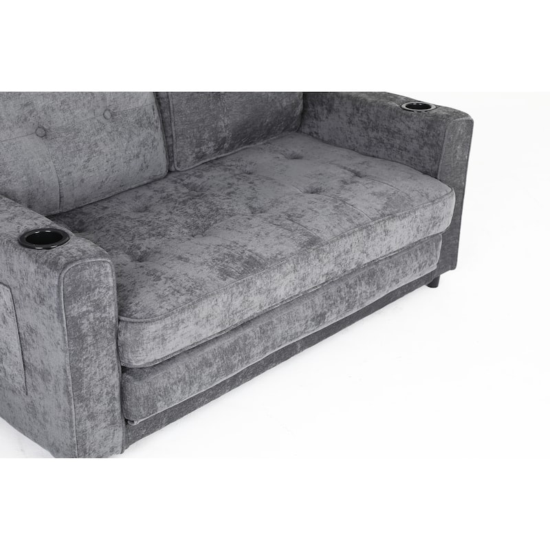 Sofa Bed with Pull-Out Straps, Velvet Sleeper Sofa with Side Storage Bags, Convertible Lounge Chaise Loveseat Daybed