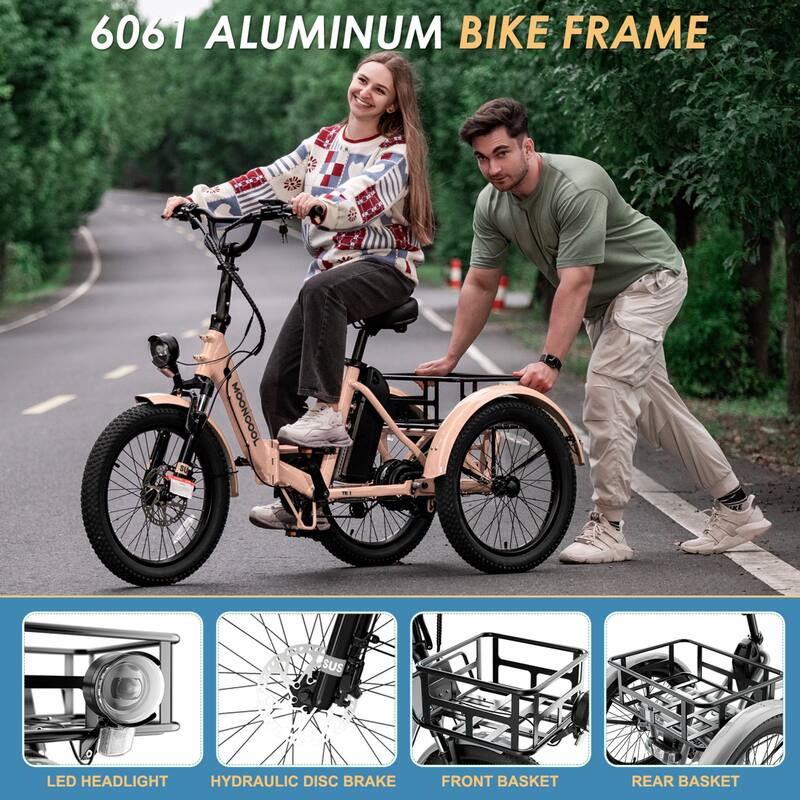 DoCred Electric Folding Tricycle for Adult with Front and Rear Baskets