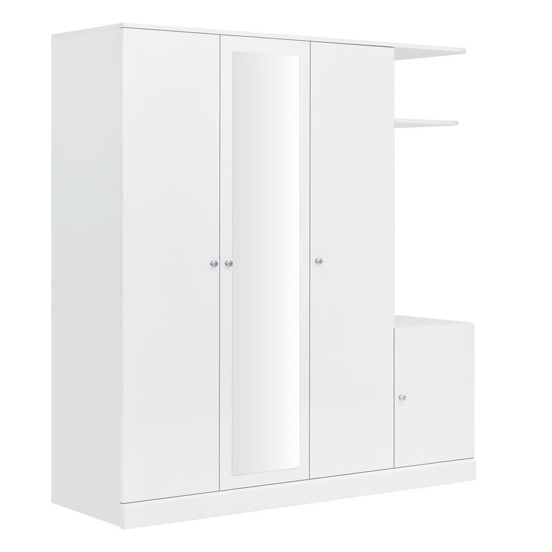 Modern Freestanding Wardrobe Closet With Storage Shelves and Full-Length Mirror