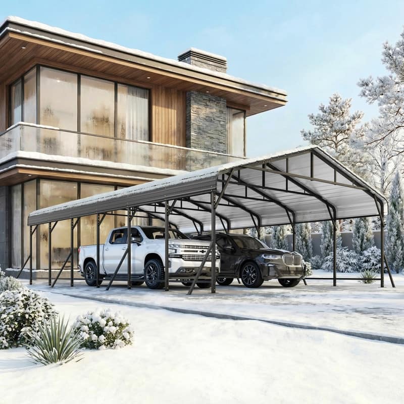 Erommy Outdoor Carport with Galvanized Steel Roof, Heavy-Duty All-Weather Shelter for Cars, Boats and Equipment