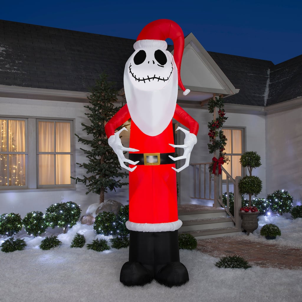 Gemmy Giant Christmas Inflatable Jack Skellington in Santa Outfit, 10 ft Tall