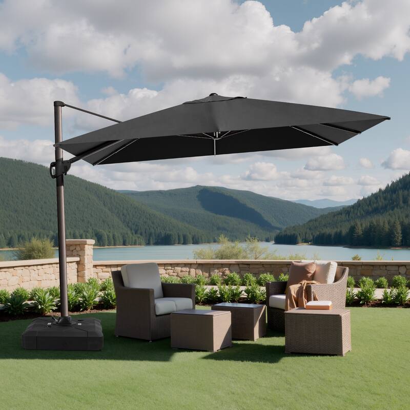 12 x 9 ft Outdoor Shade Parasol Patio Offset Cantilever Umbrella with Weights Base