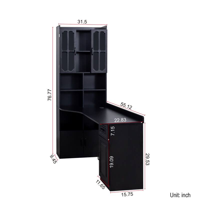 L-Shaped Corner Computer Desk for Home Office or Study desk, Study Modern Style Table with Drawers, Bookshelf & Hutch