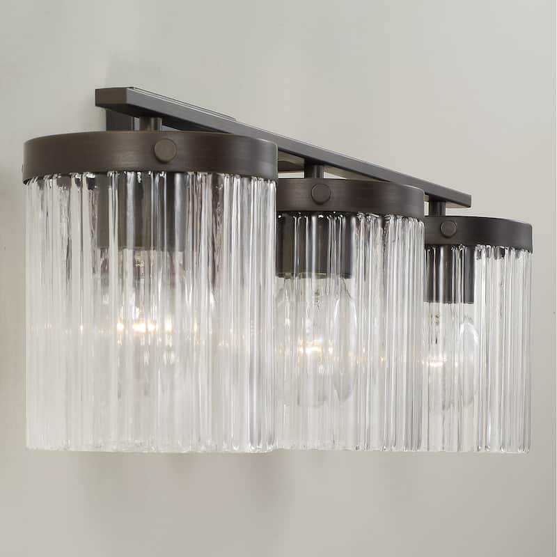 24" W x 9" H 3-Light Vanity with Clear Beveled Fluted Glass - 23.25"W x 9"H x 8"E