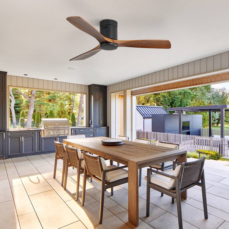 Sofucor 52 Inch Solid Wood Flush Mount Indoor Ceiling Fan without Light,Remote Control,Retractable Blades,Smart Optional