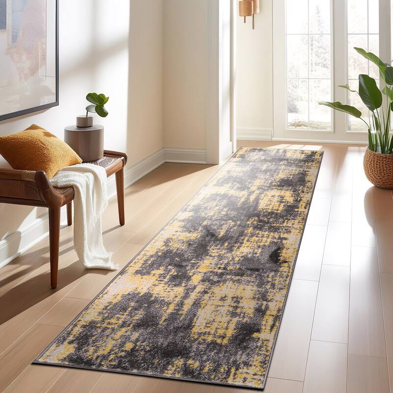 World Rug Gallery Contemporary Abstract Design Yellow Area Rug