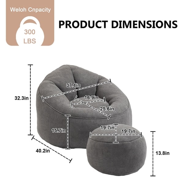 dimension image slide 4 of 6, Microfiber Upholstered High Density Memory Foam Round Lazy Bean Bag Sofa Chair with Ottoman