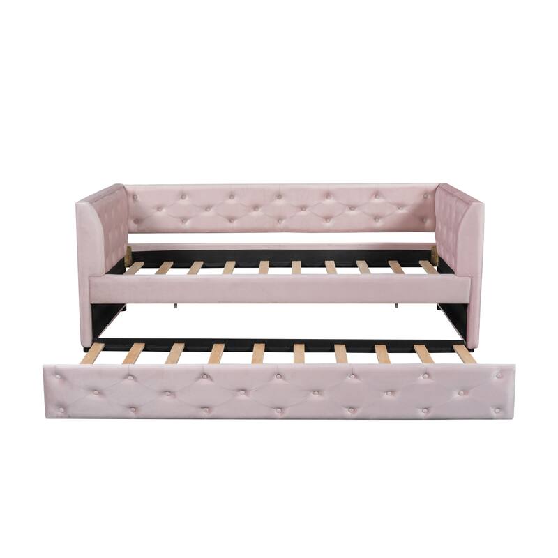 Twin Velvet Tufted Daybed with Trundle & Storage - 400LB Capacity