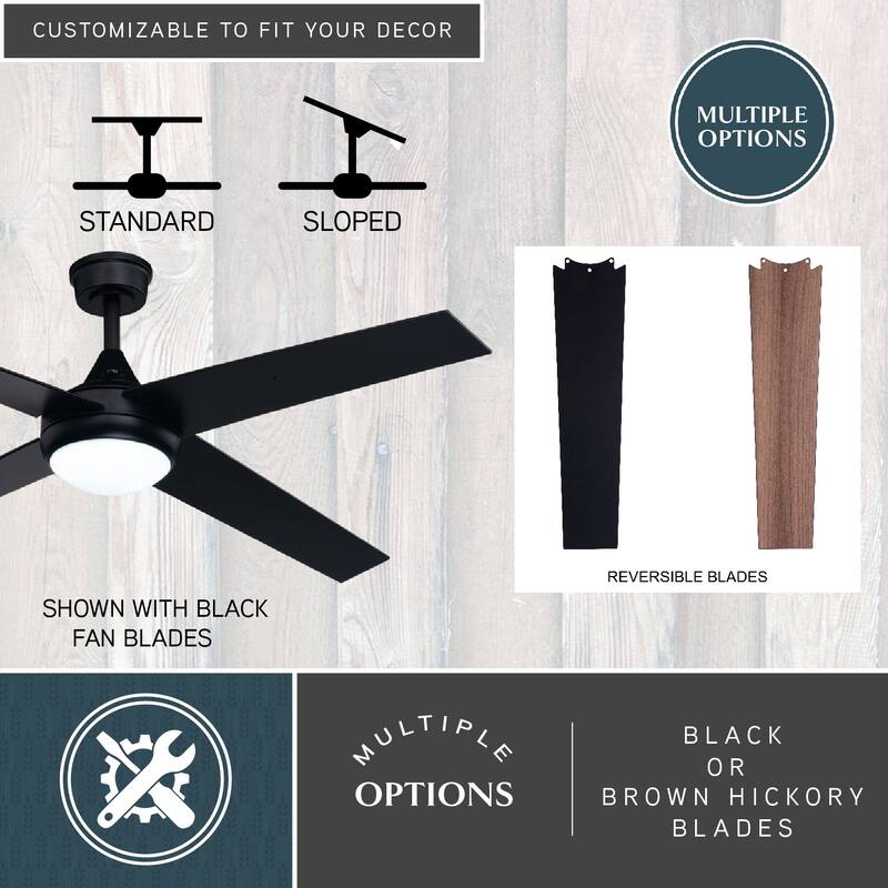 Hamlin Black Contemporary 52-in. Ceiling Fan with LED Light Kit and Remote - 52-in W x 15.25-in H x 52-in D