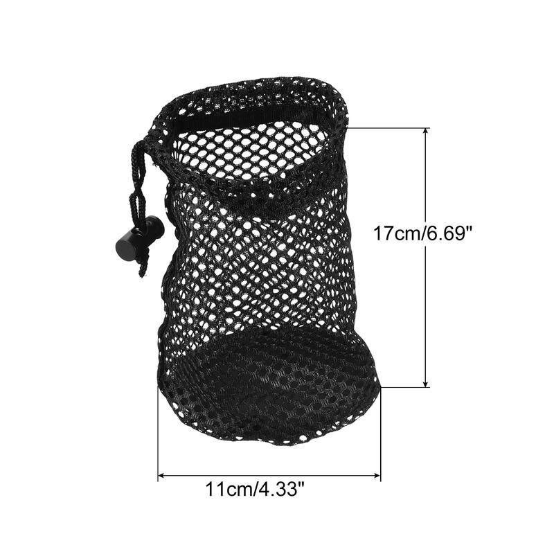 3Pcs Nylon Mesh Net Bag Drawstring Pouch for Golf Ball Storage Black - 6.7"x 4.3"