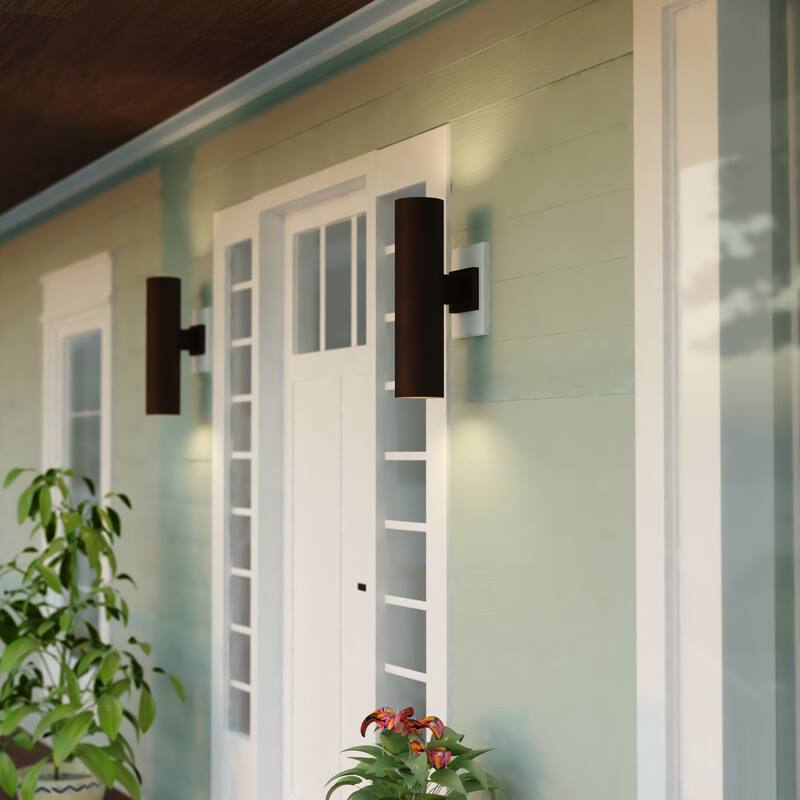 Chiasso 2-Light Modern Outdoor Wall Sconce, Rust-Resistant Aluminum Cylinder Shade, Up Down Lighting, Exterior Lantern