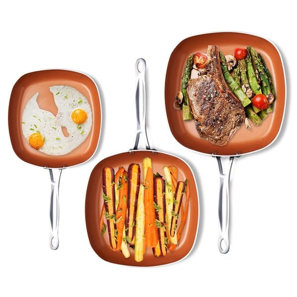 Shop Gotham Steel 3 Piece Shallow Square Frying Pan Cookware Set On Sale Overstock 18056104