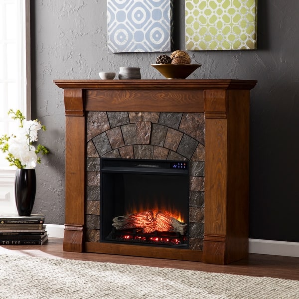 Carbon Loft Fleming Antique Oak Electric Fireplace N A Overstock 20881542