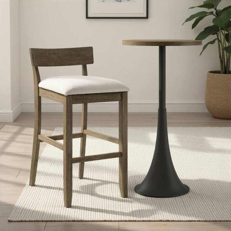 Merie Modern Transitional Wood Counter Height Kitchen Bar Stool with White Boucle Fabric Upholstered Seat - Single - White/Putty Brown - Bar Height