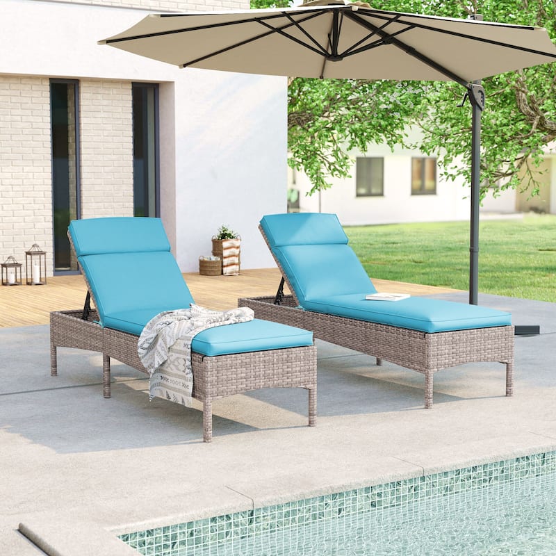 BONOSUKI 2Pcs Outdoor Lounge Chaise Rattan Chair Weather-Resistant