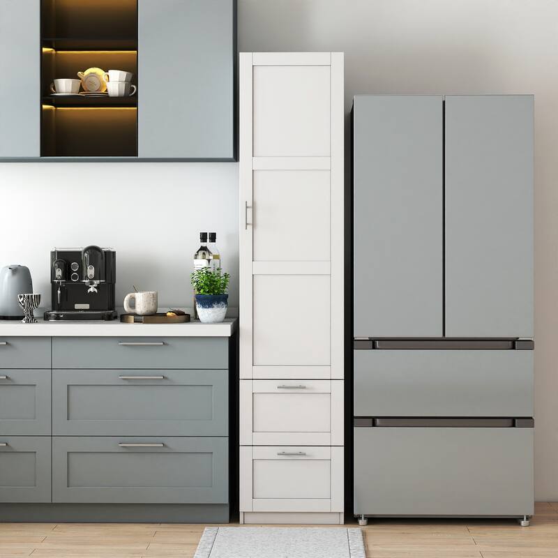 Freestanding Kitchen Pantry Cabinet with 1 Door & 2 Drawers, Tall Storage Cupboard for Dining Room