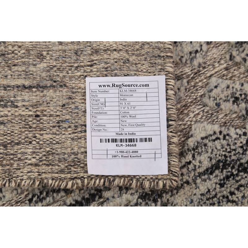 Modern Moroccan Abstract Foyer Rug Hand-Knotted Wool Carpet - 2'0"x 3'0"