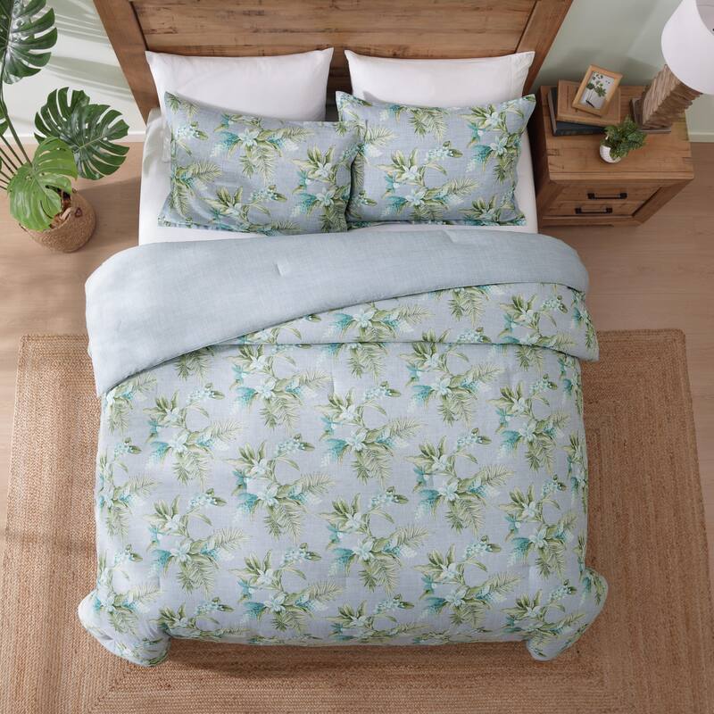Tommy Bahama Floral Enchantment Cotton Reversible Blue Duvet Cover Set