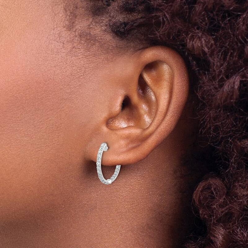 Curata 14k White Gold Diamond Hoop Earrings - 17x18mm Wide 2mm Thick