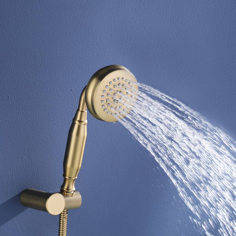 Modland Double Handle Wall-Mounted Bathtub Faucet with Handheld Shower in Black/Gold