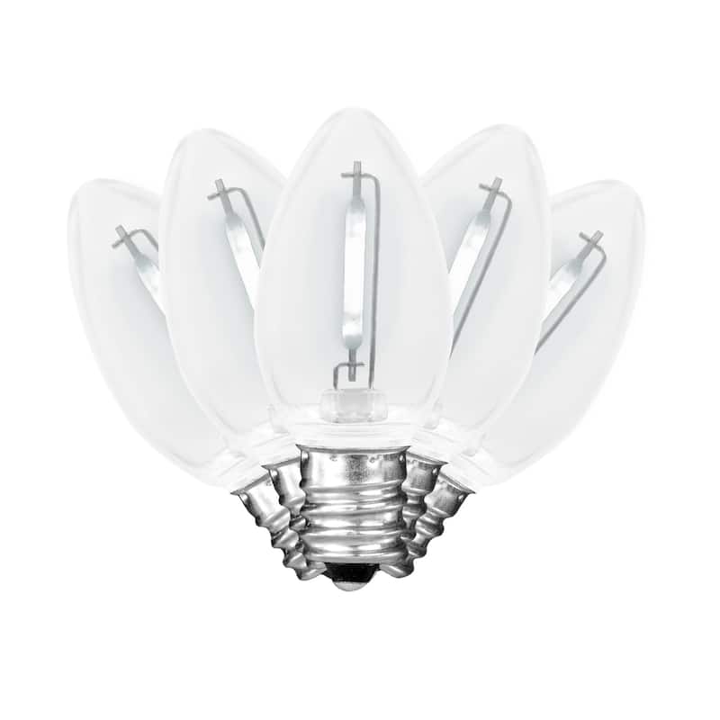 25 Pack LED C7 Plastic Filament Outdoor Christmas Replacement Bulbs, Warm White - White
