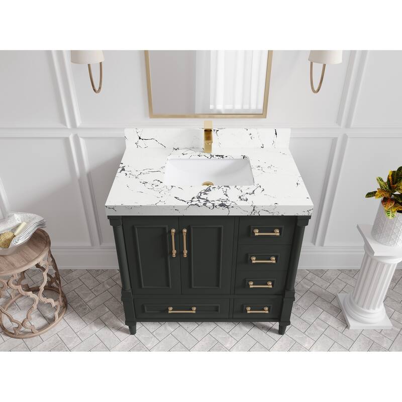 Willow Collections 36 in. W x 22 in. D Aberdeen Center Sink Left Bathroom Vanity with Countertop - 2" Viola Night - Black Top