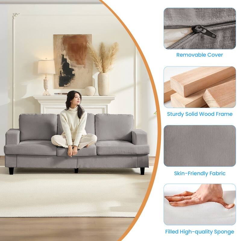 Mixoy W82" Chenille Straight Sectional Sofa,Cloud Sleeper Comfy Upholstered 3-Seater Sofa Couch