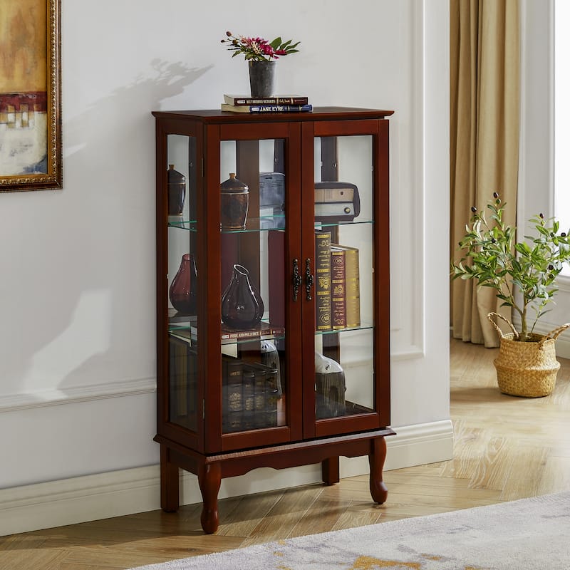 Rustic Vintage Lighted Curio Diapaly Cabinet with Adjustable Shelves