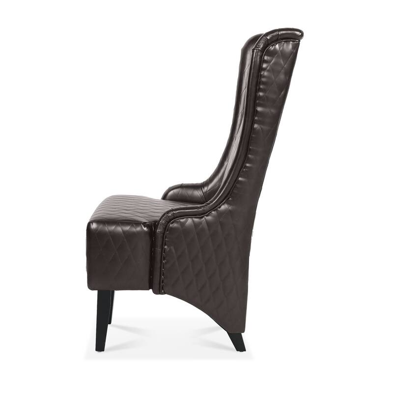 23.03" Wide Faux Leather High-Back Accent Chair, Comfy High Wingback Chair, Living Room Chair with Soft Padded & Wooden Legs