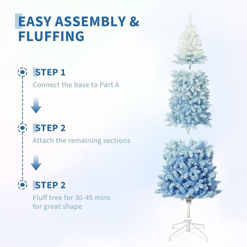Prelit Blue Gradient Snow Flocked Christmas Tree, Xmas Tree - N/A