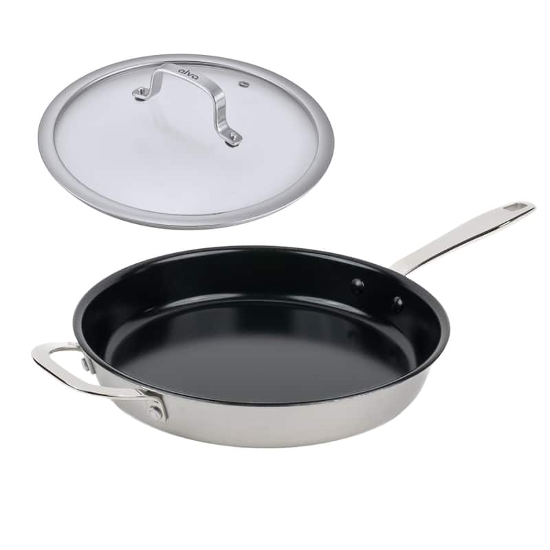 Alva Maestro 5-Ply Nonstick Stainless Steel Cookware Set - Non-Toxic Pans - Dishwasher Safe Hand Wash Recommended - Black - 11-inch - Stainless Steel - 400-degrees F - Non-Stick/Oven Safe/Includes Lid