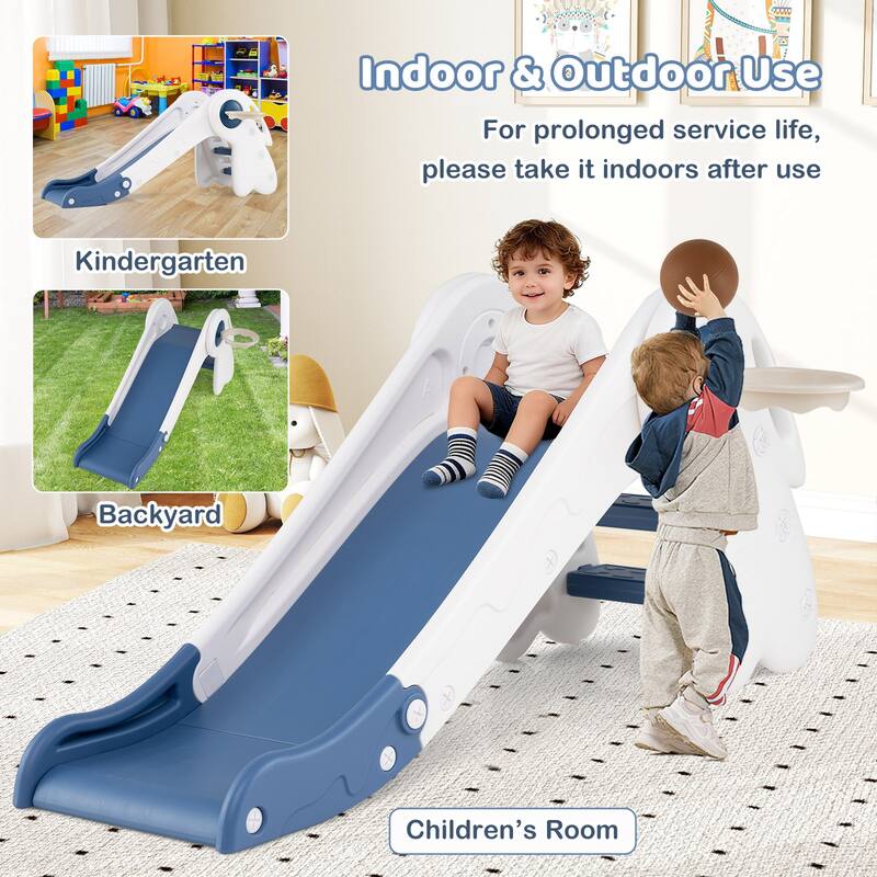 Gymax 3 in 1 Toddler Slide w/Basketball Hoop & Basketball Foldable