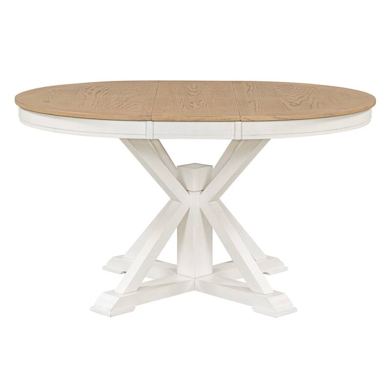 Functional Retro Extendable Solid Wood Dining Table with a 12" Leaf