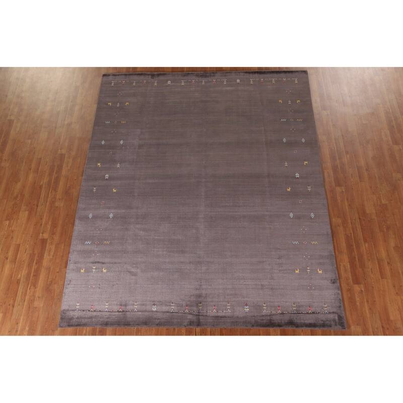 Brown Gabbeh Oriental Area Rug Handmade Wool Carpet - 8'1"x 9'10"