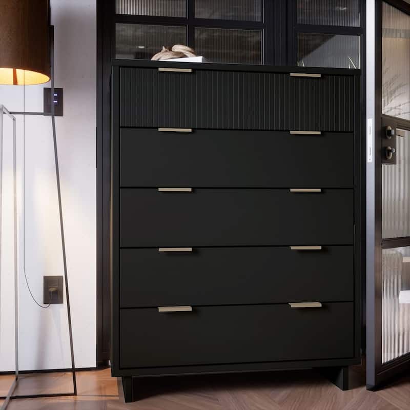 Manhattan Comfort Granville 45.27" Modern Tall 5 Drawer Dresser - Black