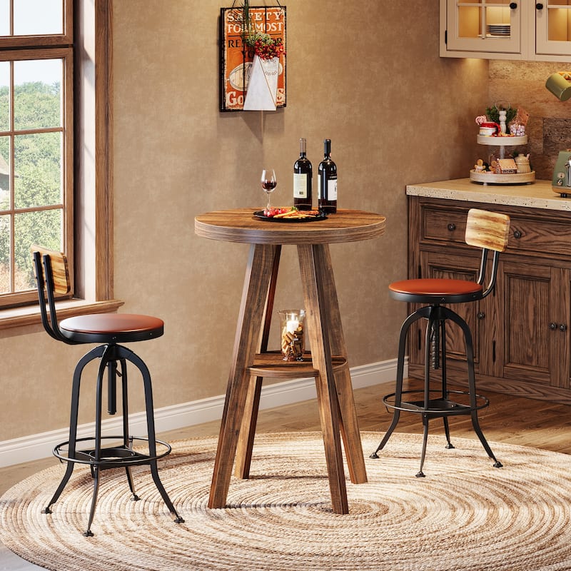 2-Tier High Bar Table, Round Wooden Patio Dining Table