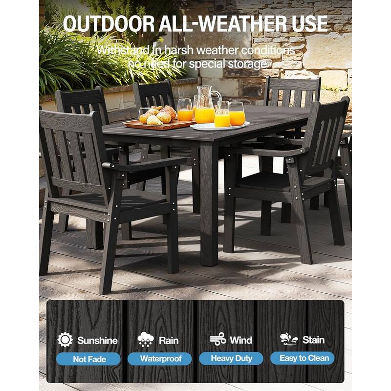 WINSOON 7-Piece HIPS All Weather Outdoor Patio Dining Sets with Umbrella Hole& Aluminum Frame,1-Table 6-Chairs