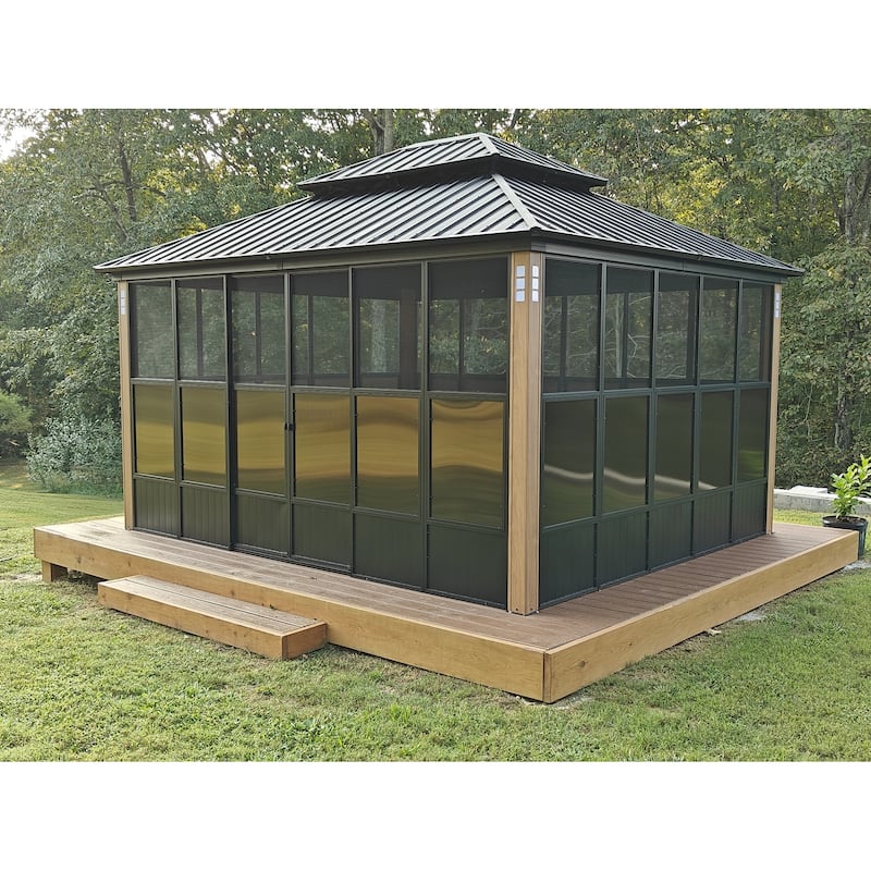 PURPLE LEAF Double Top Outdoor Sunroom Screen House Patio Hardtop Gazebo
