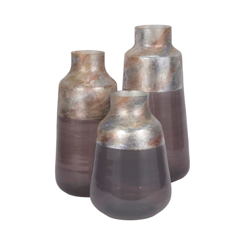 Modern Glam Glass Vase Metallic Textured Neck and Smooth Tapered Body
