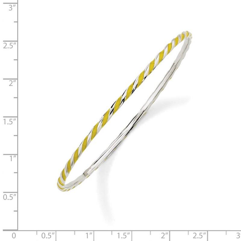 Curata 925 Sterling Silver 7" Twisted Yellow Enamel Slip On Bangle Bracelet