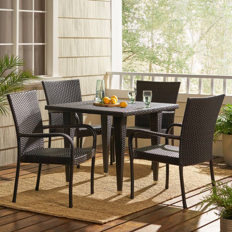 Outdoor Delani 5-piece Wicker Dining Set by Christopher Knight Home - Brown