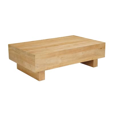 Elias Coffee Table 42" Rectangular Top Sandblasted Natural Brown Mango Wood Wood Sustainably Harvested