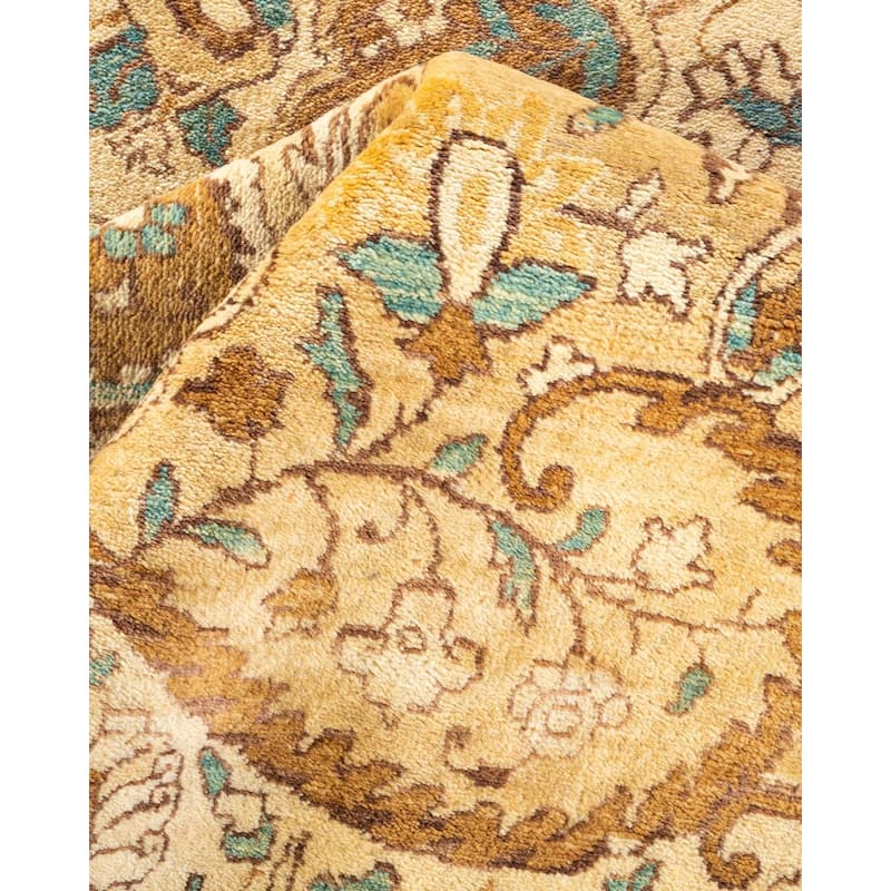 Overton Hand Knotted Wool Vintage Inspired Traditional Mogul Yellow Area Rug - 10' 3" x 14' 1"