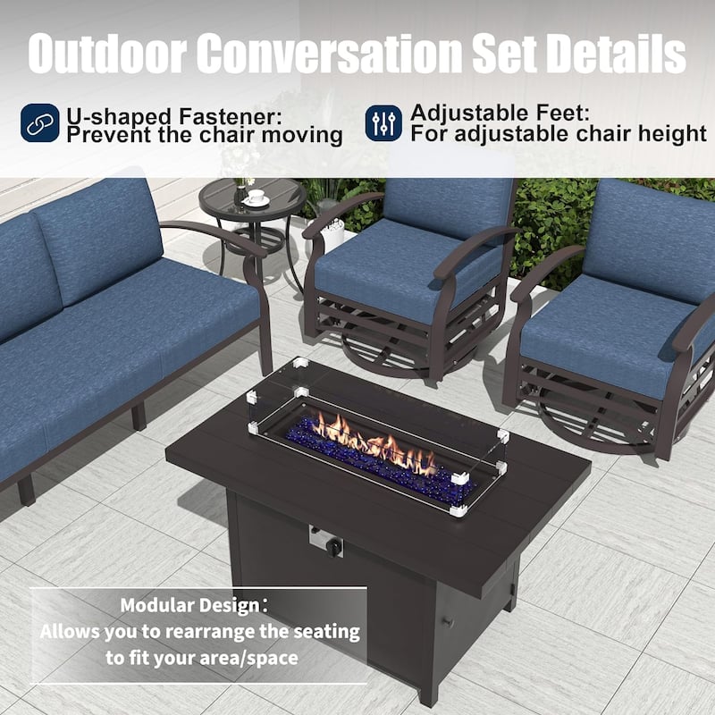 Kullavik Aluminum Outdoor Patio Furniture with Curved Armrests & Firepit Table
