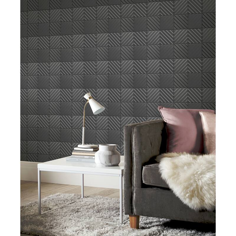 Hotel Tile Gunmetal Wallpaper - 20.8 in. W x 33ft L - Double Roll