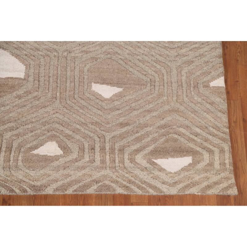 All-Over Modern Area Rug Handmade Wool Carpet - 8'1"x 9'8"