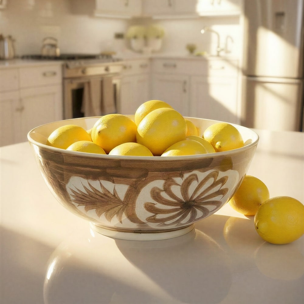 Hand Painted Stoneware Bowl with Floral Design